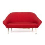 Italian upholstered sofa in red fabric. '50s