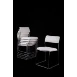 Chromed steel and white eco-leather six chairs
