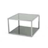 Square coffee table in steel and smoked glass