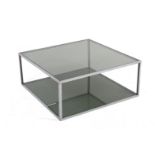 Square coffee table in steel and smoked glass