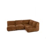 Brown velvet sofa with four elements. '70s