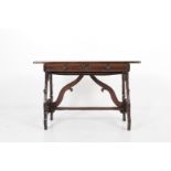 Lyre table in walnut. 17th century. Restorations.