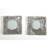 Pair of square appliques in glass and chromed steel