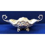 SILVER TWIN HANDLED BOWL WITH CHASED ROSE PETAL DECORATION 7.