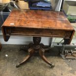 GEORGE IV MAHOGANY AND ROSE WOOD CROSS BANDED PEDESTAL SOFA TABLE FITTED WITH A SHALLOW DRAWER ON