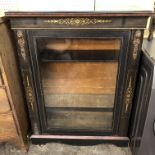 VICTORIAN EBONISED AND AMBOYNA AND PAINTED FAUX MARQUETRY PIER CABINET WITH APPLIED GILT METAL