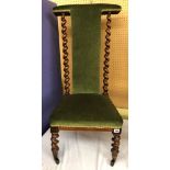 VICTORIAN WALNUT SPIRAL TWIST GREEN UPHOLSTERED PRIE-DIEU CHAIR