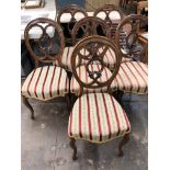 SET OF SIX VICTORIAN WALNUT OVAL BACKED UPHOLSTERED DINING CHAIRS ON CABRIOLE LEGS