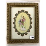 MUGHAL PAINTING ON OVAL WITH A HAND PAINTED FRAME ON PAPER, F/G,