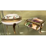 NORITAKE TRINKET BOX IN THE FORM OF A GRAND PIANO AND A CIRCULAR TRINKET BOX ON RAISED GILDED LEGS