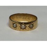 VICTORIAN 18CT GOLD BAND SET WITH THREE SEED PEARLS 4.