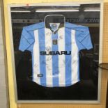 A COVENTRY CITY FC SUBARU FOOTBALL JERSEY SIGNED WITH AUTOGRAPHS SEASON 2000/2001 FRAMED