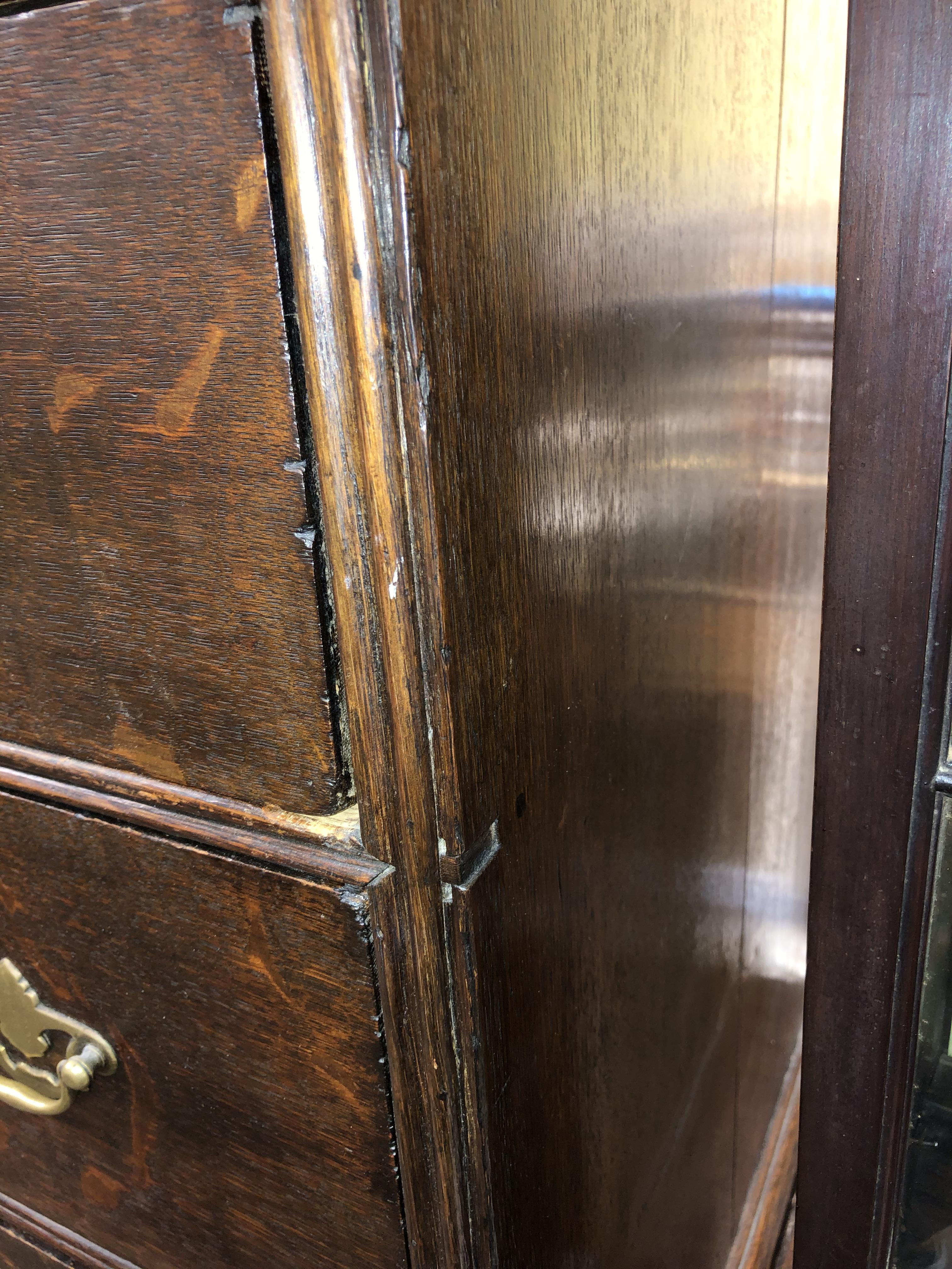 GEORGE II OAK CHEST ON STAND WITH CAVETTO MOULDED CORNICE,CARRIED ON CABRIOLE LEGS WITH PAD FEET. - Image 3 of 14