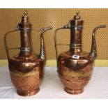 PAIR OF MIDDLE EASTERN COPPER AND BRASS COFFEE POTS 44CM H APPROX