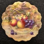 ROYAL WORCESTER FRUIT DECORATED PLATE WITH SERPENTINE BORDER PAINTED BY T.