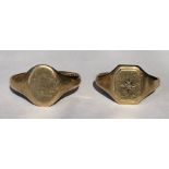 9CT GOLD DIAMOND CHIP SIGNET RING SIZE Q AND OVAL SIGNET RING 7.