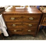 A REGENCY MAHOGANY CHEST OF THREE DRAWERS ON SPLAY BRACKET FEET 79.