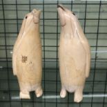 PAIR OF MARINE IVORY FIGURES OF STANDING PENGUINS A/F 15.