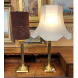 A PAIR OF BRASS CORINTHIAN COLUMN TABLE LAMPS