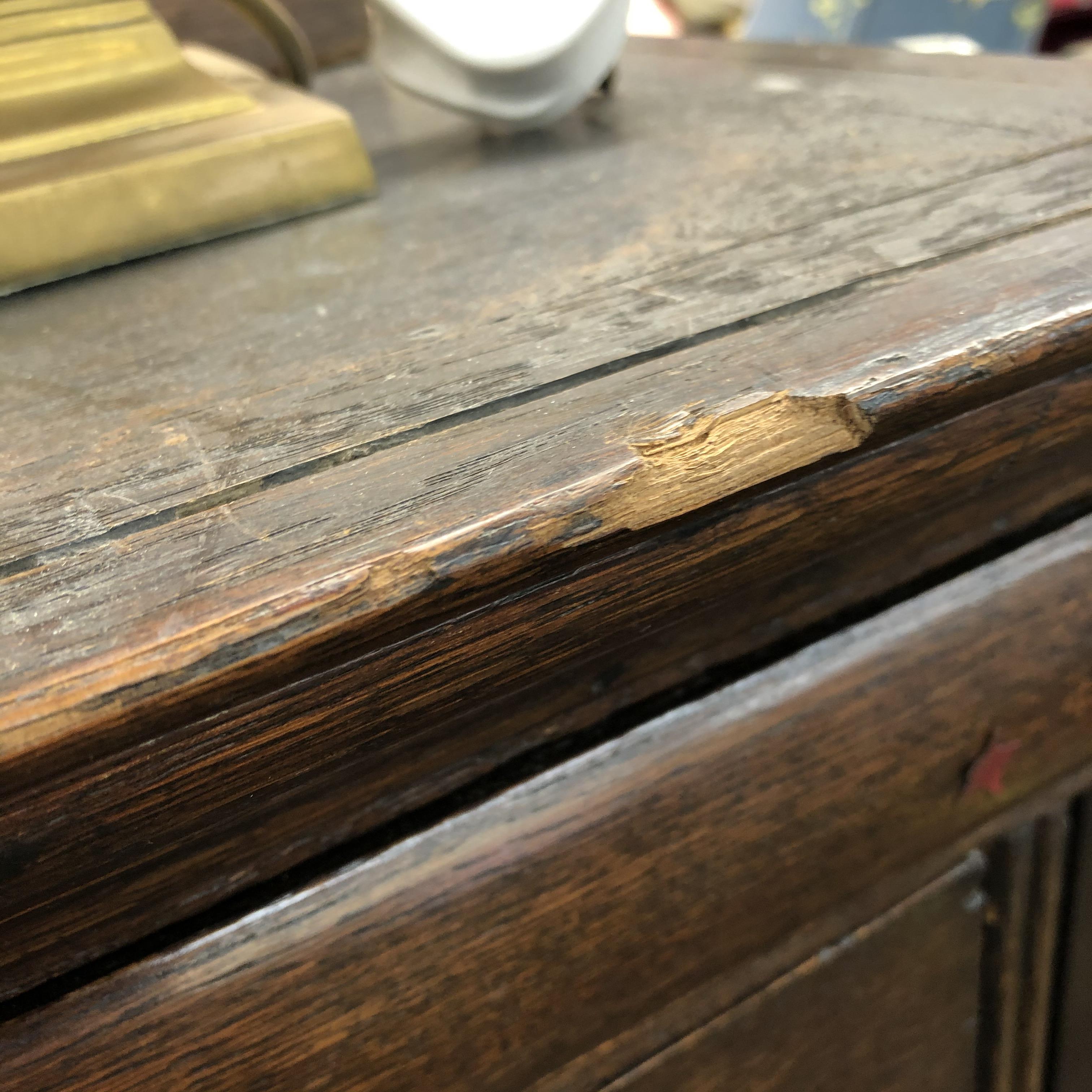 GEORGE II OAK CHEST ON STAND WITH CAVETTO MOULDED CORNICE,CARRIED ON CABRIOLE LEGS WITH PAD FEET. - Image 6 of 14