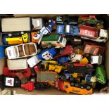 BOX OF VARIOUS PLAYWORN DIECAST CARS AND VEHICLES BY CORGI,