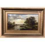 19THC ENGLISH SCHOOL-OILS ON CANVAS - THE RIVER FERRY CROSSING MONOGRAMMED T S DATED 1871 FRAMED