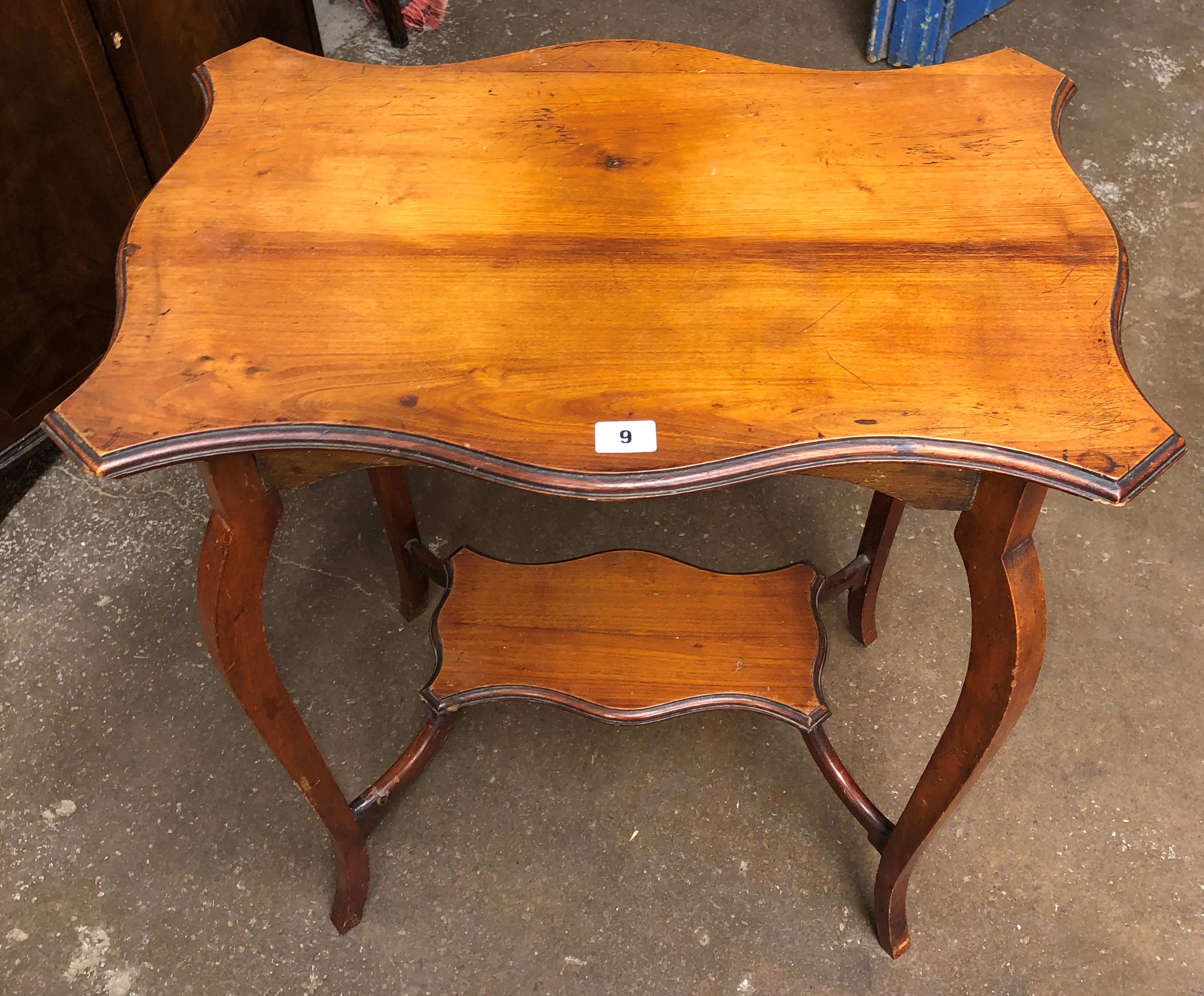 EDWARDIAN SERPENTINE SHAPED TABLE AND A MAHOGANY NEO CLASSICAL STYLE PLANTER TABLE