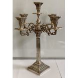 A SILVER CORINTHIAN COLUMN 5 LIGHT CANDELABRUM ON SQUARE STEPPED LOADED BASE SHEFFIELD 98.