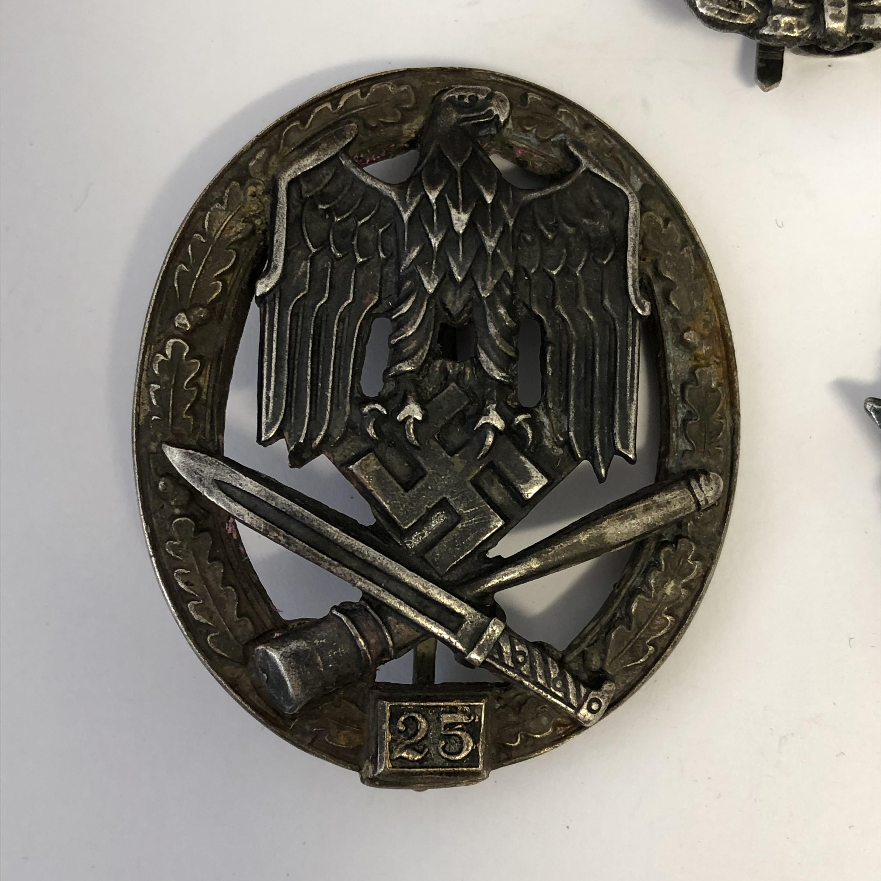 WWII GERMAN NOD ASSAULT BADGE 25ENGAGEMENTS-WWI GERMAN SILVER WOUND BADGE MARKED L12 AND DESTROYER - Image 2 of 8