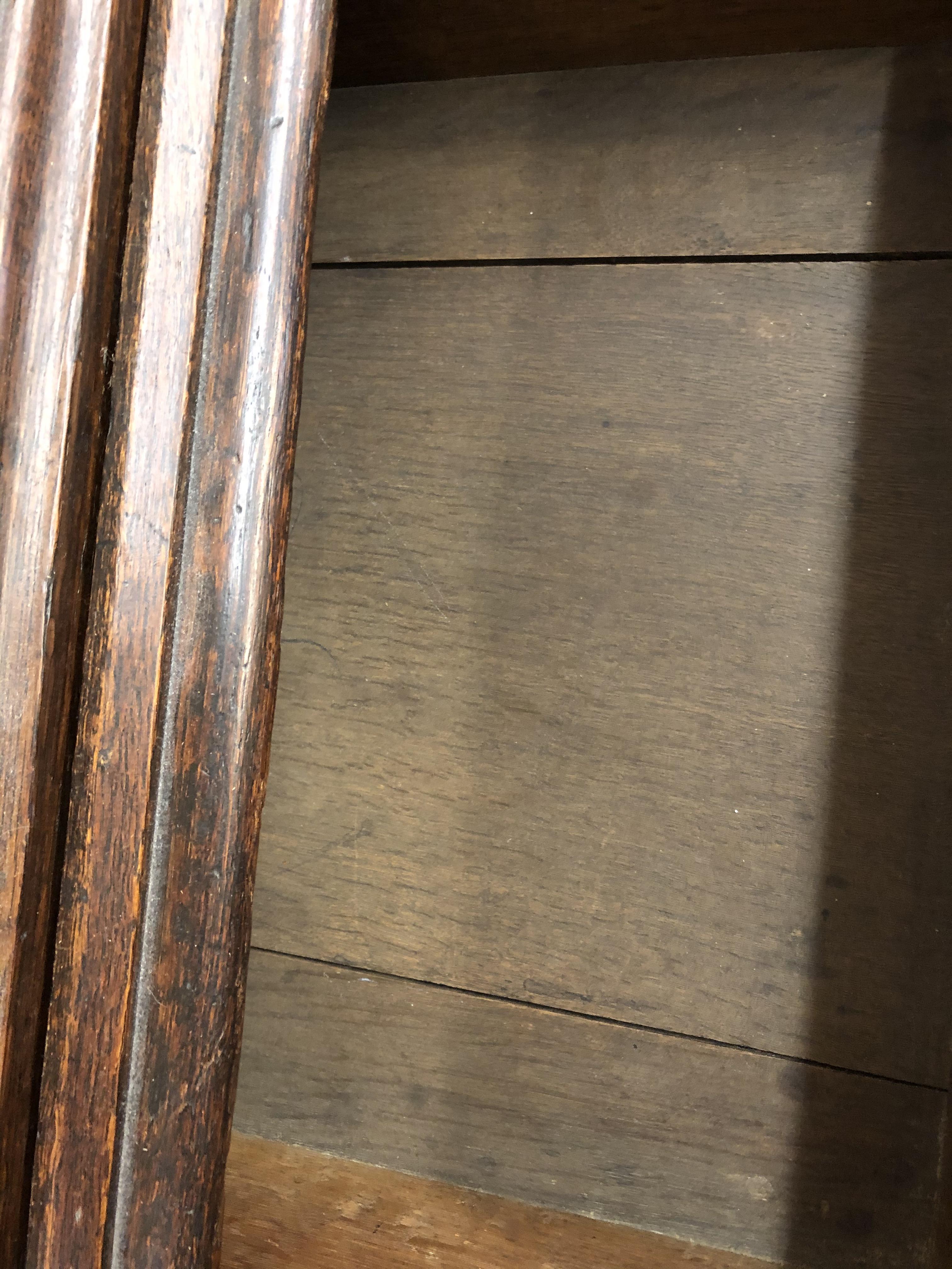 GEORGE II OAK CHEST ON STAND WITH CAVETTO MOULDED CORNICE,CARRIED ON CABRIOLE LEGS WITH PAD FEET. - Image 13 of 14