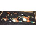 SET OF THREE GRADUATED MALLARD DUCK WALL PLAQUES IMPRESSED HO ENGLAND- A BESWICK BORDER COLLIE AND