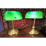 PAIR OF BANKERS STYLE DESK LAMPS WITH GREEN GLASS SHADES (Tested)