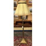 BRASS CORINTHIAN COLUMN LAMP STANDARD ON SQUARE SECTION BASE WITH LION PAW FEET,