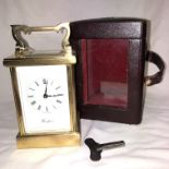 ENGLISH WOODFORD CARRIGE CLOCK IN TRAVELLING CASE-11 JEWELS 15CM HIGH