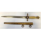 WWII GERMAN NAVAL KRIEGSMARINE OFFICERS DRESS DAGGER WITH BRASS WIRED OFF WHITE CELLULOSE GRIP AND