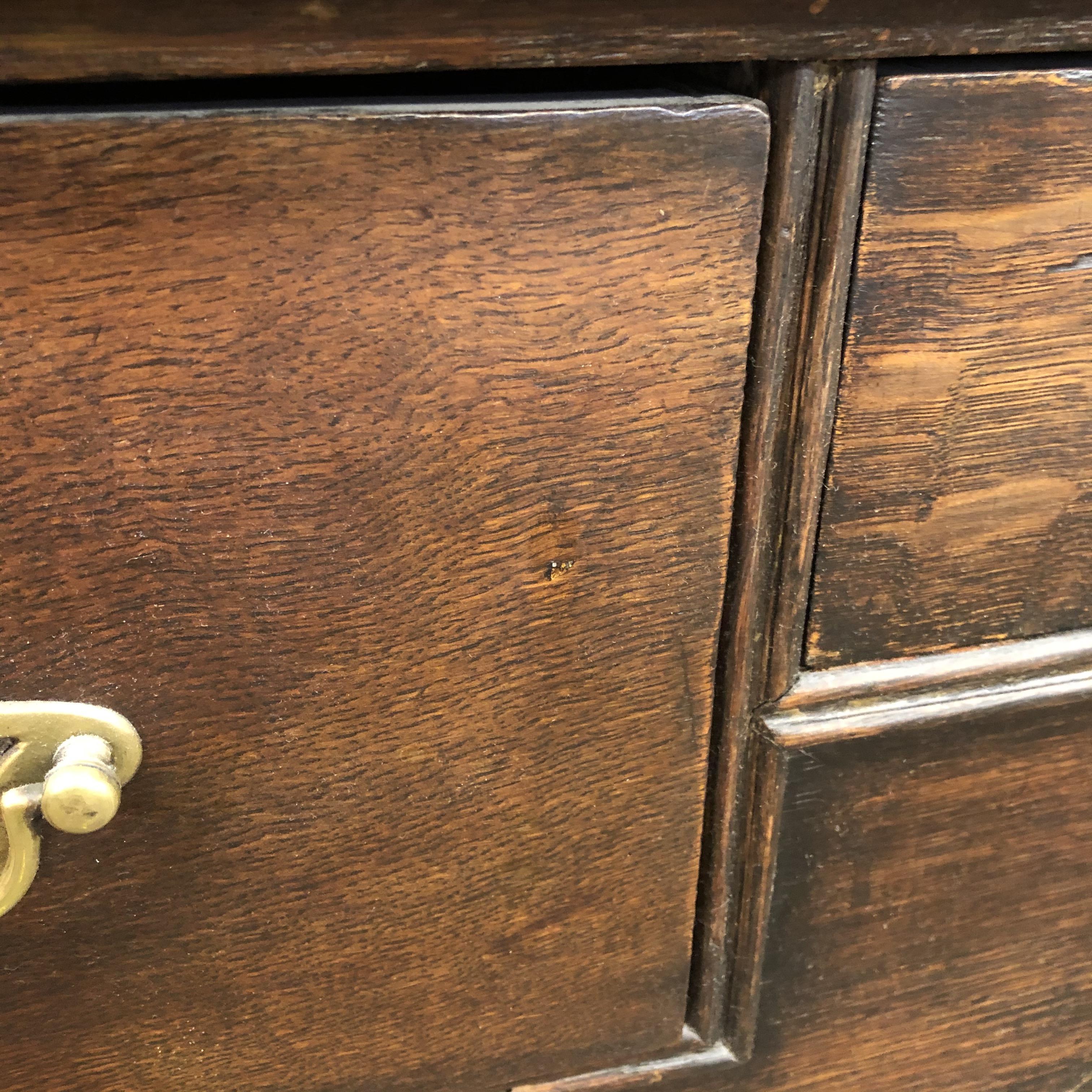 GEORGE II OAK CHEST ON STAND WITH CAVETTO MOULDED CORNICE,CARRIED ON CABRIOLE LEGS WITH PAD FEET. - Image 9 of 14