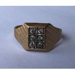 9CT GOLD AND DIAMOND SET SIGNET RING 3.