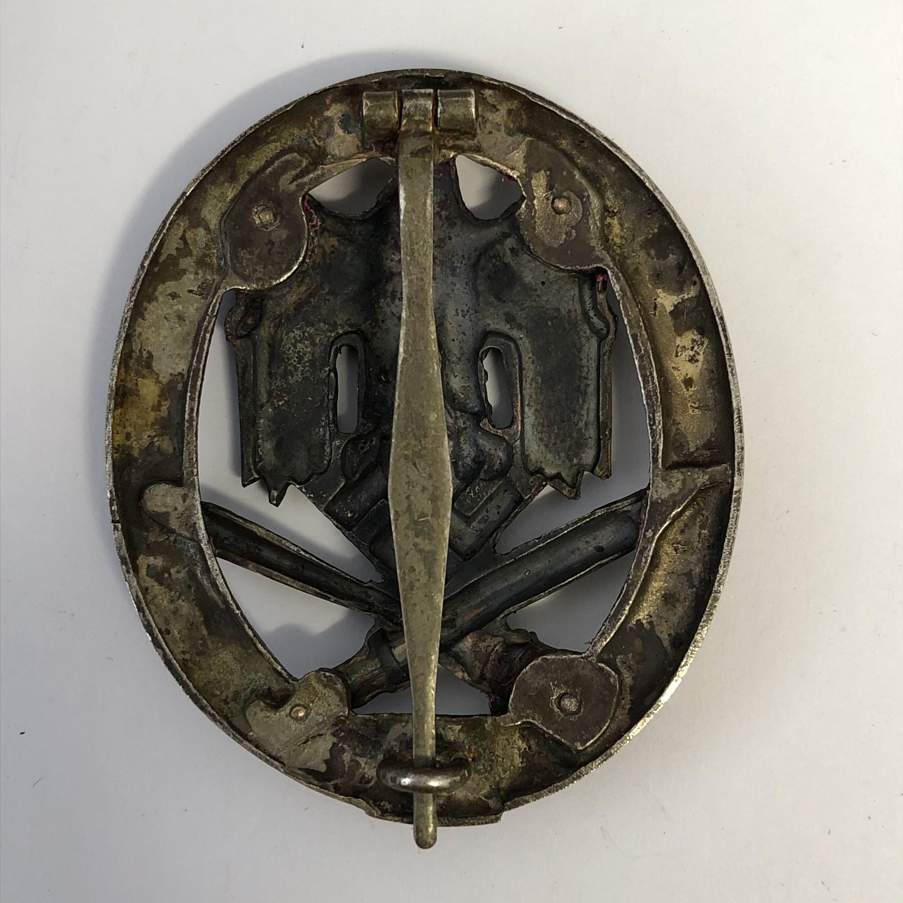 WWII GERMAN NOD ASSAULT BADGE 25ENGAGEMENTS-WWI GERMAN SILVER WOUND BADGE MARKED L12 AND DESTROYER - Image 3 of 8