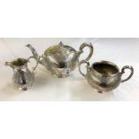 VICTORIAN ELECTRO PLATED ENGRAVED BULLET THREE PIECE TEA SERVICE