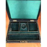 VICTORIAN LEATHER COVERED JEWELLERY BOX WITH VELVET LINED LIFT OUT TRAY- INITIALLED G F TO LID