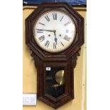 OAK CASED WALL CLOCK WITH PENDULUM AND KEY