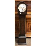 1930S OAK SMALL LONGCASE CLOCK WITH KEY 25CM W X 132CM H X 21CM D APPROX