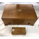 OAK RECTANGULAR TABLE CIGARETTE BOX AND OAK CUTLERY CANTEEN BOX