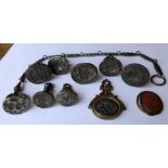 19TH CENTURY PLATED SEAL FOBS AND INTAGLIO SWIVEL FOB