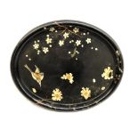 VICTORIAN PAPIER MACHE OVAL TRAY DECORATED WITH BIRDS AMIDST FOLIAGE 40CM DIA