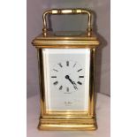 ENGLISH GILT METAL CASED CARRIAGE CLOCK BY ST JAMES,LONDON-11JEWELS 12.