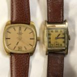 GENTLEMAN'S ROTARY WRIST WATCH ON LEATHER STRAP AND A LADIES SQUARE FACED ART DECO WRIST WATCH ON