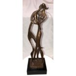 20TH CENTURY BRONZE ABSTRACT SCULPTURE A COUPLE EMBRACING IMPRESSED BURN 29CM