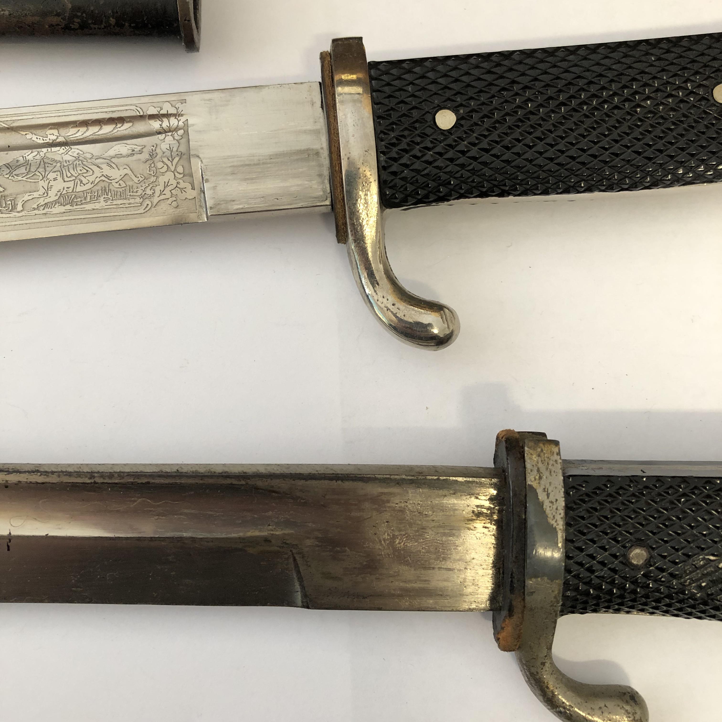 TWO WWII GERMAN DRESS BAYONETS IN SCABBARDS -ONE WITH ENGRAVED BLADE - Image 9 of 12