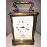 MATTHEW NORMAN GILT METAL 5 PANE CASED STRICKING ALARM CARRIAGE CLOCK-1750 18CM HIGH